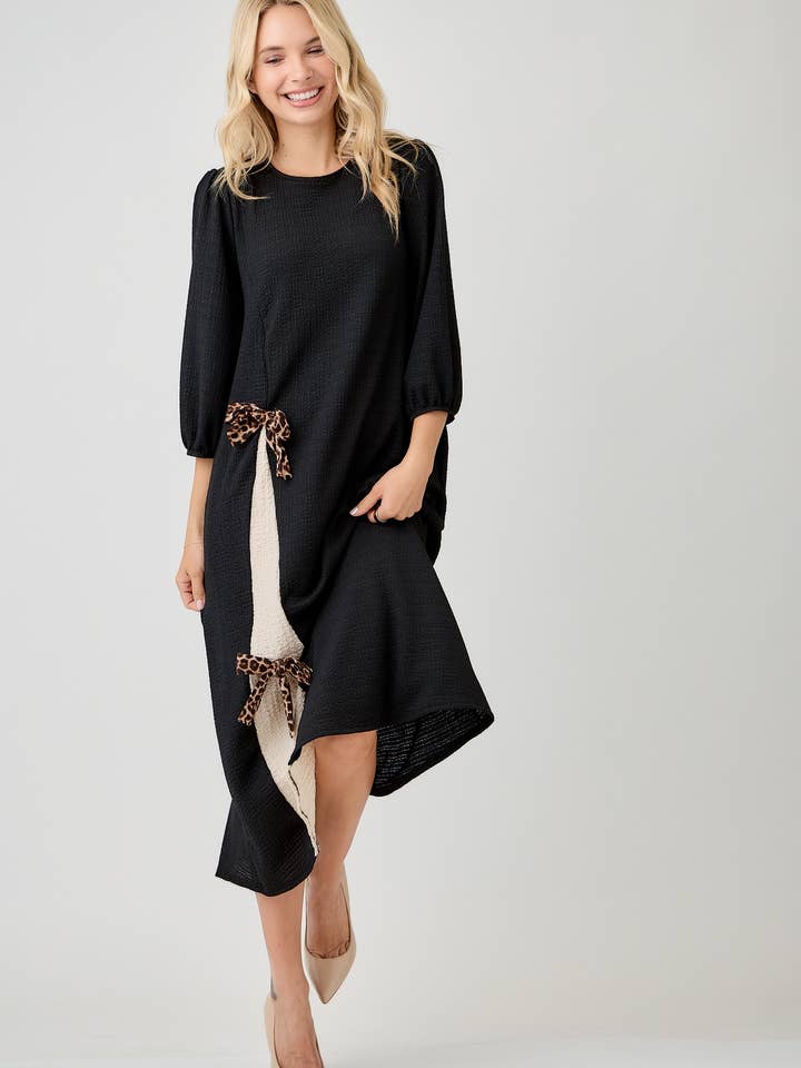 Celeste Clothing - Wholesale Dress - Women's - WOMEN'S MODEST SIDE BOW DRESS WITH PUFF SLEEVES AND POCKETS24