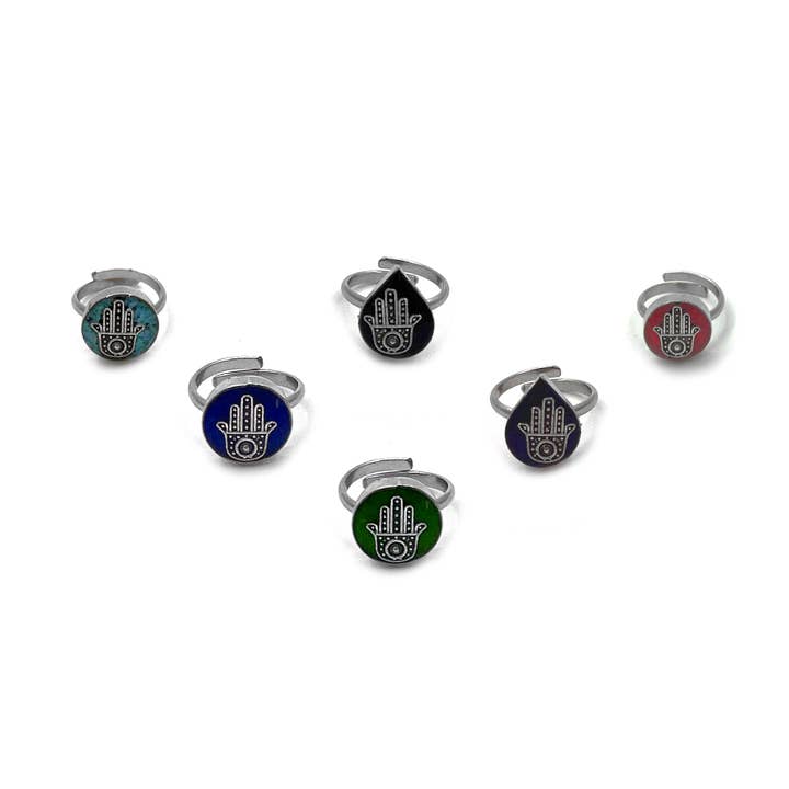 Mini Acrylic Chip Stone Inlay Hamsa Adjustable Metal Ring for wholesale by Pichincha