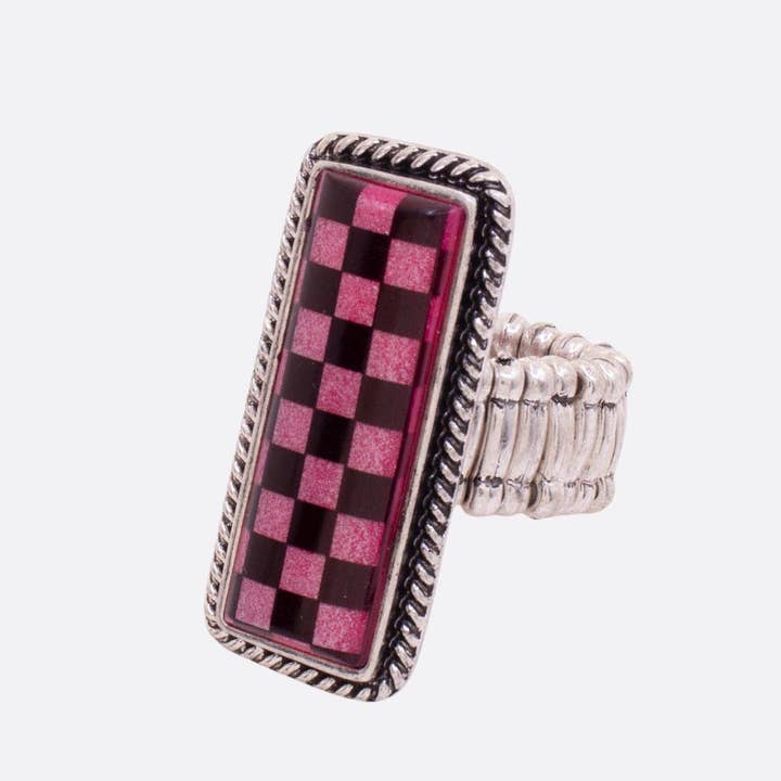 anbfashion - Wholesale Band/Stacked Ring - WESTERN CHECKERED PATTERN STRETCH RING SR-0456