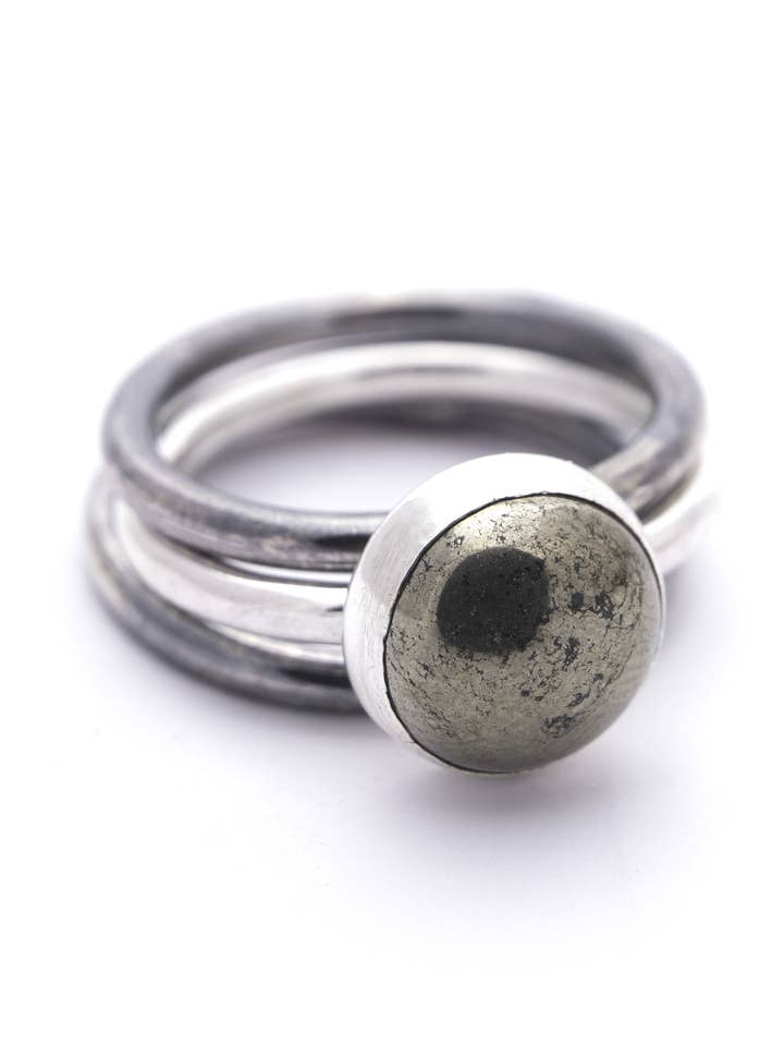 Pyrite Set of 3 Silver Rings for wholesale by Union Studio Metals