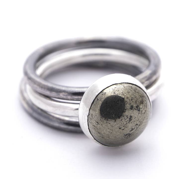Pyrite Set of 3 Silver Rings for wholesale by Union Studio Metals