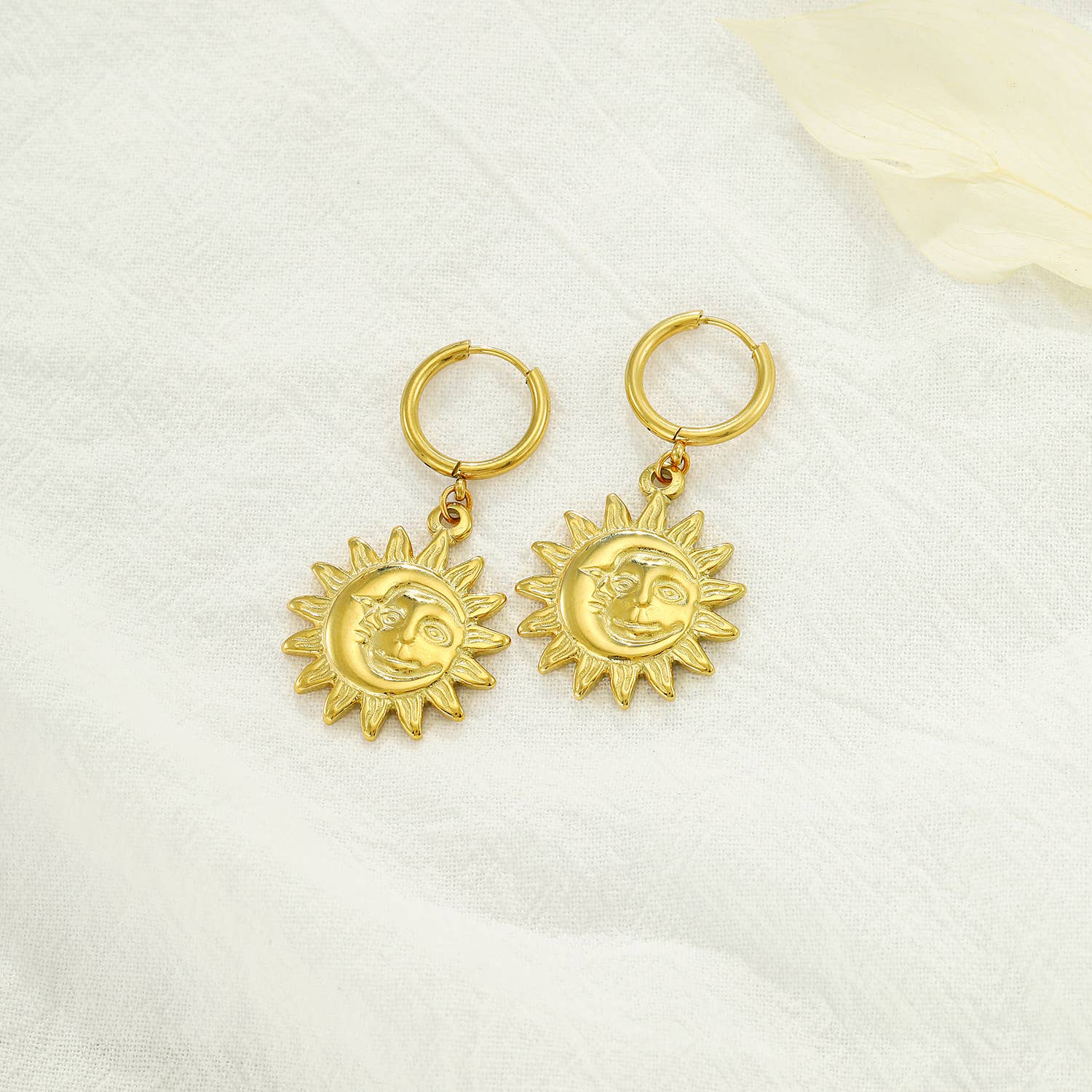Kapyco - Wholesale Dangle Earrings - Stainless steel sun earrings -BO210250