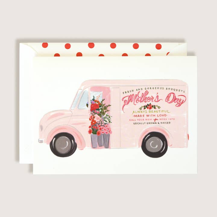 Mothers Day Spring Flowers Delivery Truck Greeting Card for wholesale by The First Snow