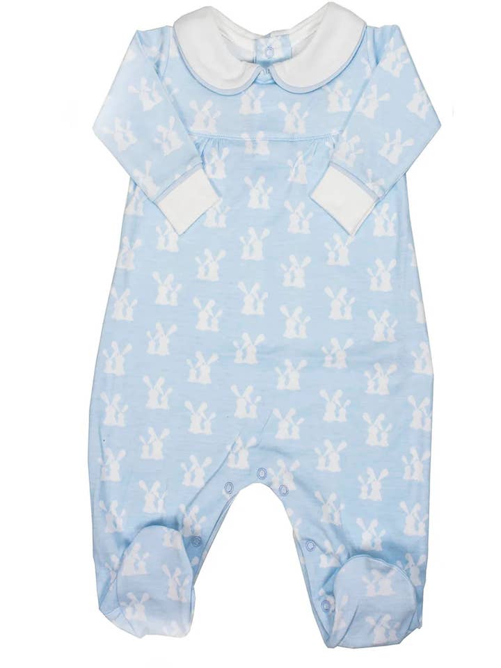 Cotton Pajama Blue Pima Cotton with White Bunnies for wholesale by Patucos