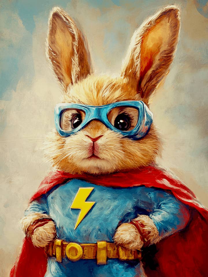 Super Bunny te hulp - Huisdier Superhelden Kunstafdrukken – 8″x10″ Kunstwerk voor 11″x14″ Lijst voor wholesale door Mowbi