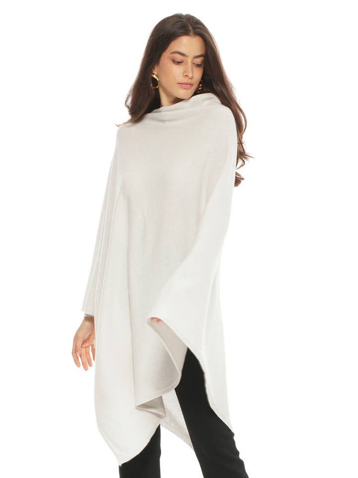 Women's Pure Cashmere Long Poncho Off White for wholesale by Monticelli Cashmere