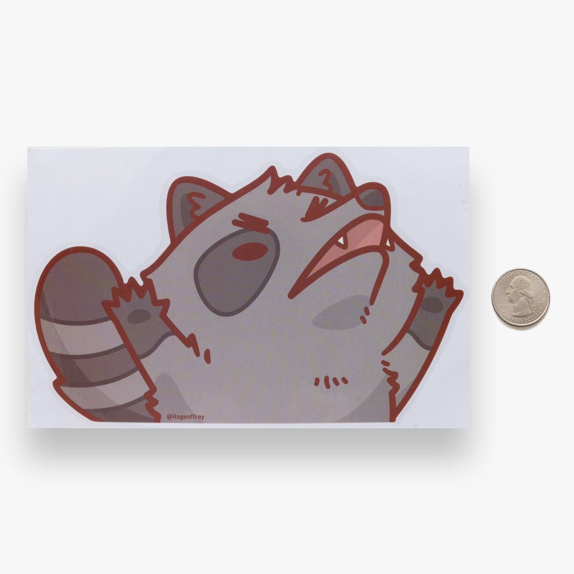 Geoffrey Siu Art LLC - Wholesale Sticker - Raccoon Die Cut Vinyl Peeker Sticker (6.5")1