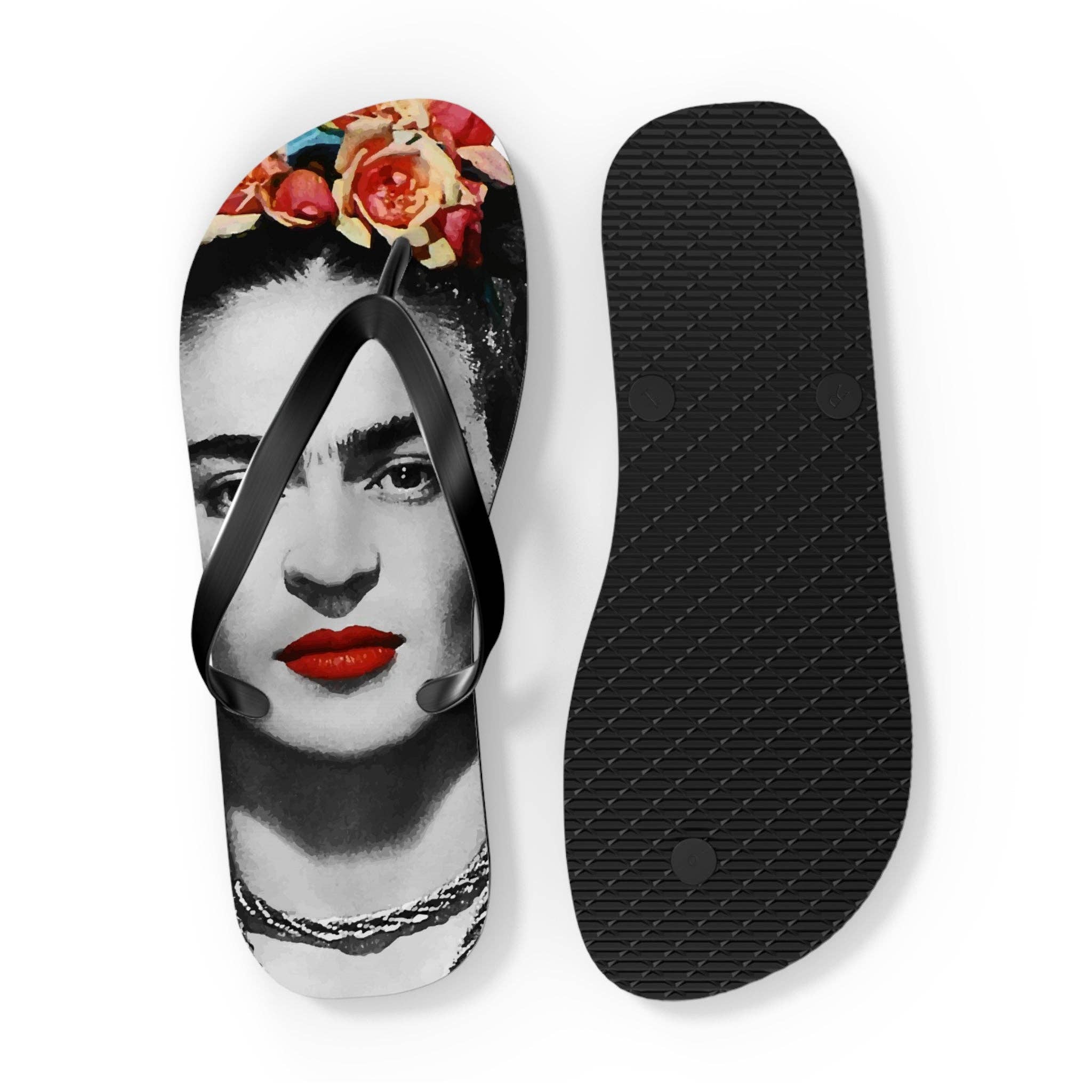 Art-O-Rama Shop – wholesale Flip Flops – Women’s – Frida Kahlo With Flowers Poster Artwork Flip-Flops1