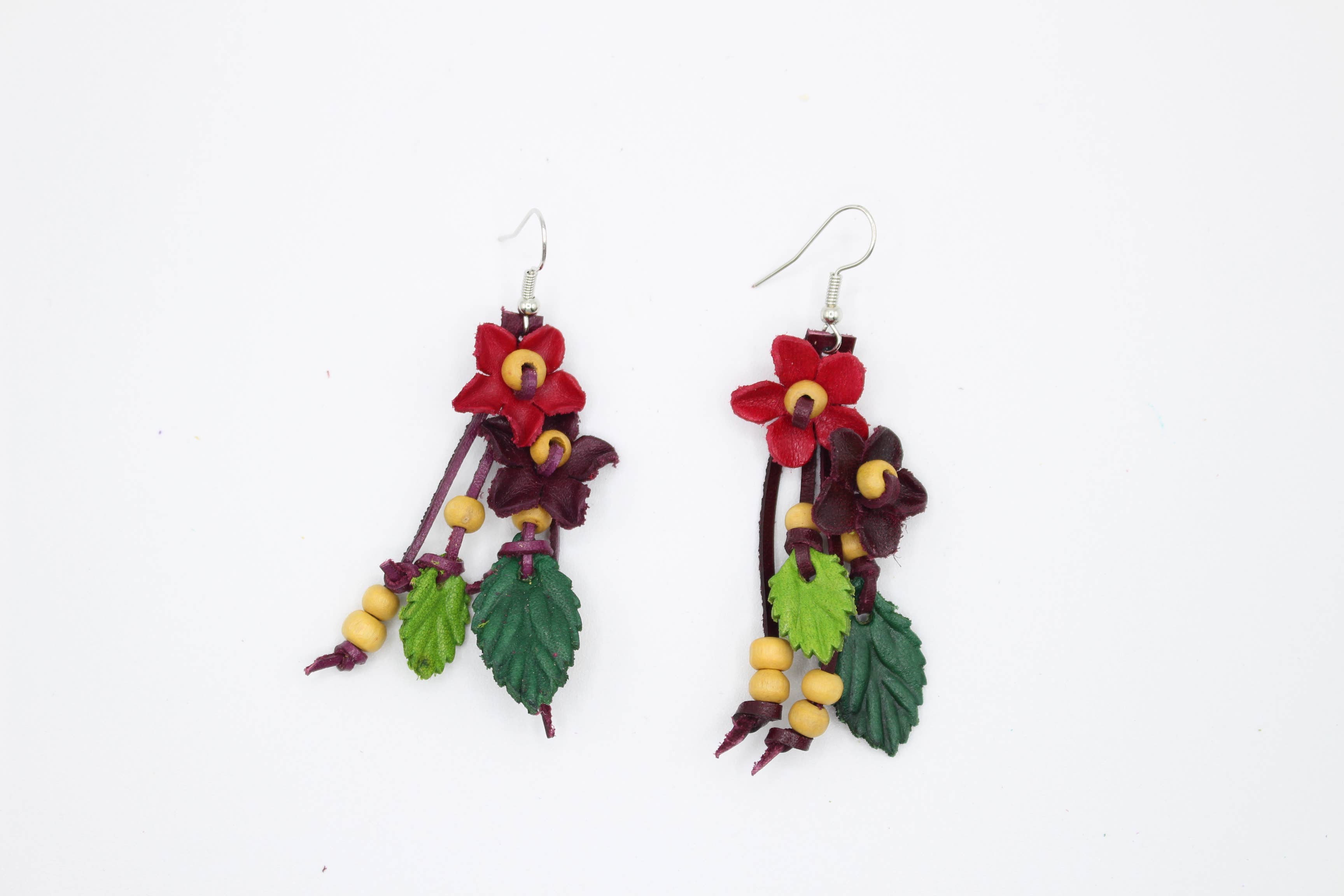 Sunflower Handmade leather inc - Venta al por mayor Pendientes colgantes - pendientes de piel con flores, colores surtidos7