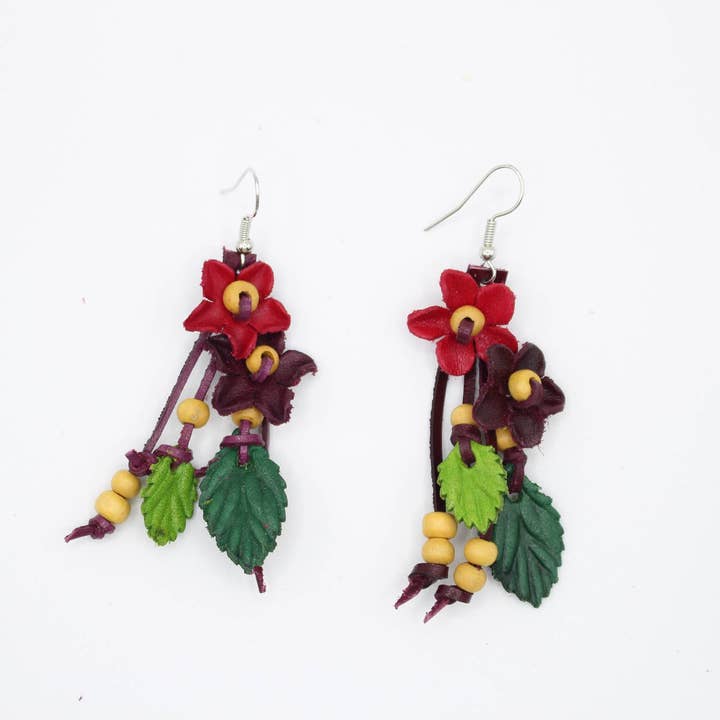 Sunflower Handmade leather inc - Venta al por mayor Pendientes colgantes - pendientes de piel con flores, colores surtidos7