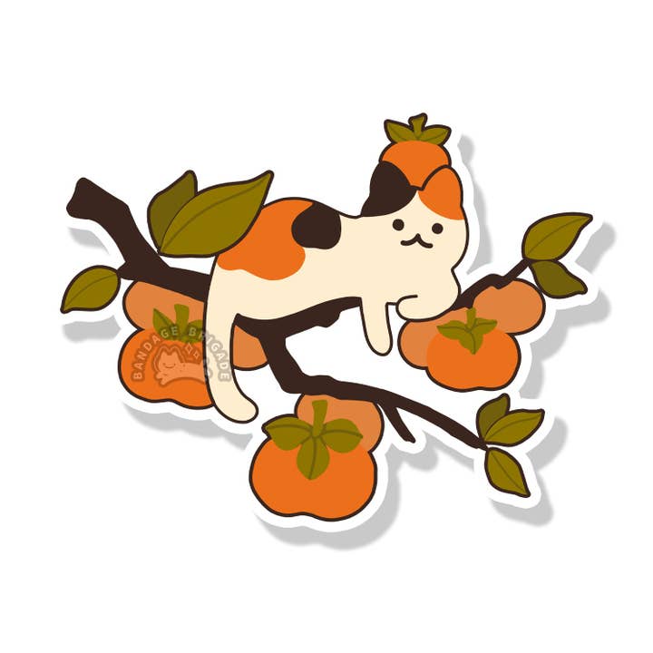 Persimmon Cat Sticker for wholesale by Bandage Brigade