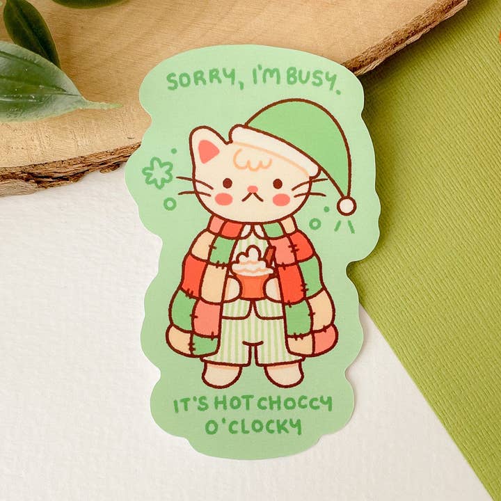 Hot Choccy O'Clocky (Kat) - Matte Vinyl Sticker voor wholesale door Laurel Mae Art