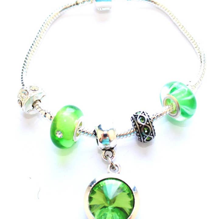 Peridot Crystal Silver-Plated Charm Bracelet for wholesale by Liberty Charms