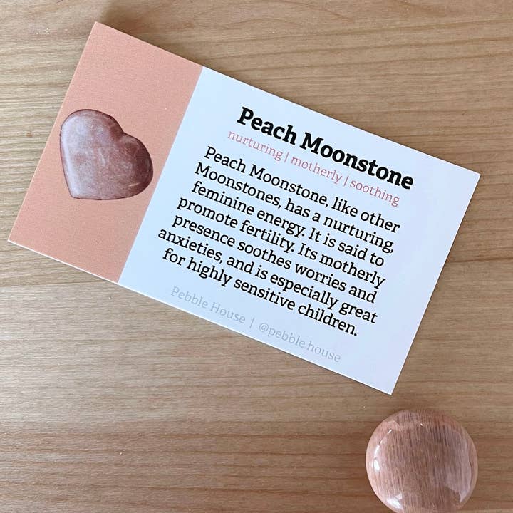 Pebble House - Wholesale Meditation Supplies - Peach Moonstone - Crystal Info Card (50 pack)