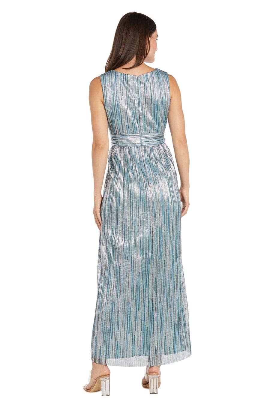 SLATE R&M Richards Metallic Pleated Gown with Sheer Drape Jacket for wholesale on Faire3