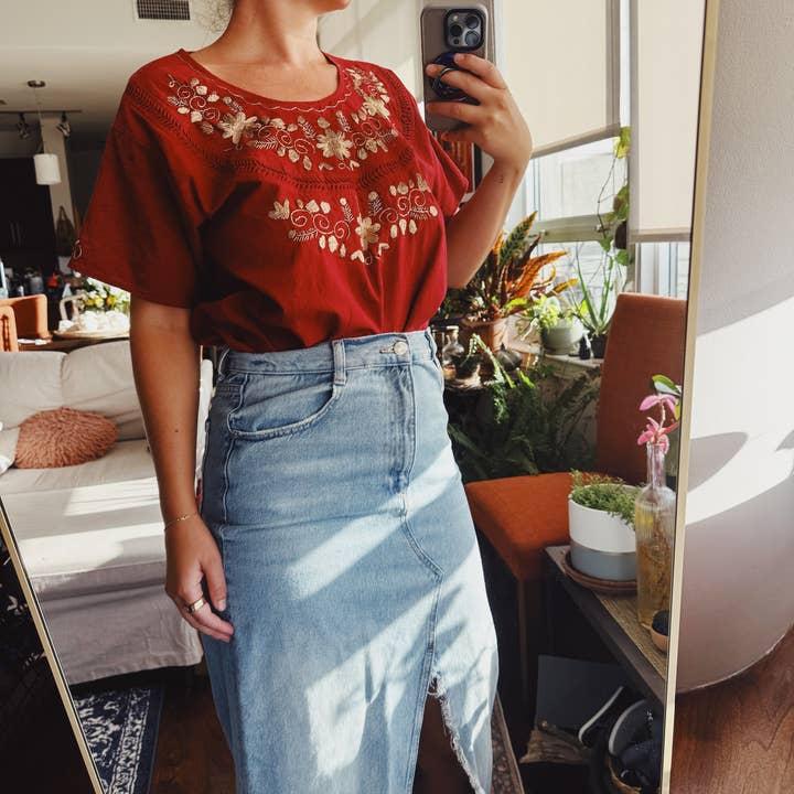 Embroidered Mexican Red Blouse for wholesale by Pura Vida
