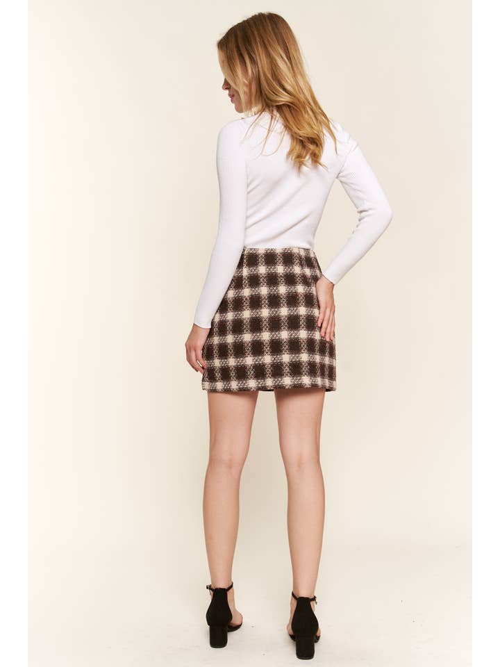 Brown ATW15461 - Brushed Plaid Mini Skirt for wholesale on Faire