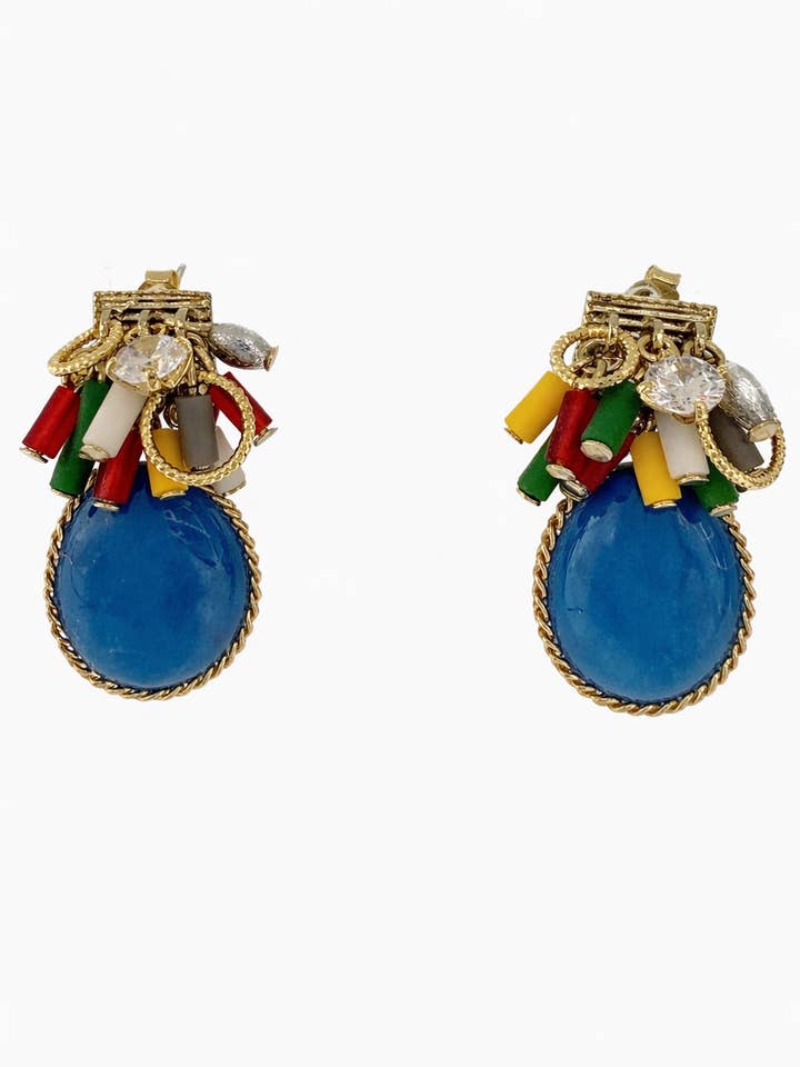 Azure Carnival Agate Drop Earrings Silver Post for wholesale by Le Zohar