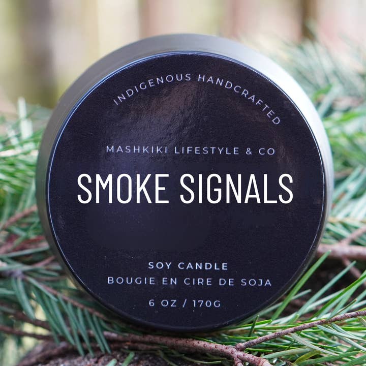 Smoke Signals |Chestnut + Orange Blossom 6oz Soy Candle Tin for wholesale by Mashkiki Lifestyle & Co.