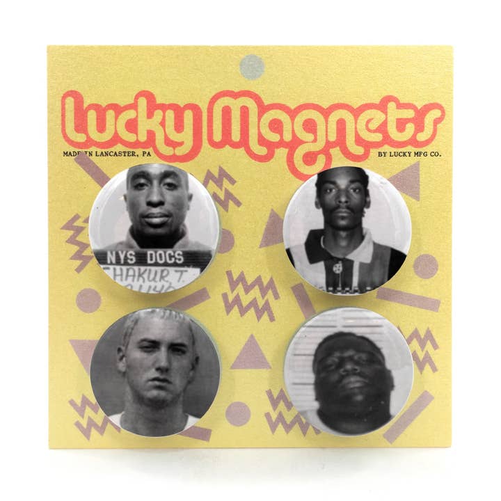 Rappers Mugshots Button Magnets || Set of 4 || Hip Hop for wholesale by Lucky Mfg. Co.