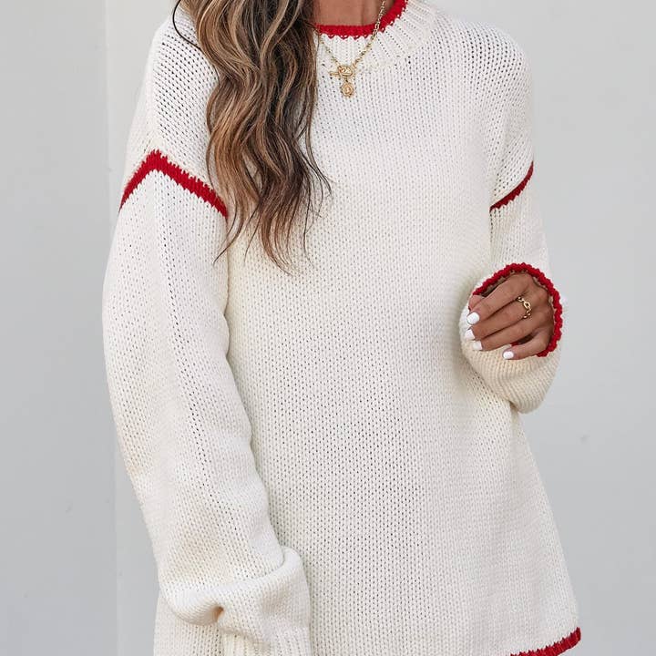 Rosa Clothing - Wholesale Knit Sweater - Women's - Blanket Stitch Ribbed Knit Pullover Sweater5