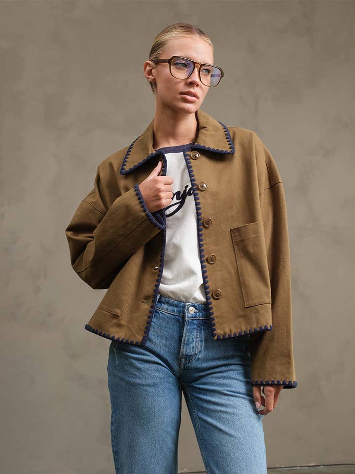 Collar Jacket with Contrast Stitching - RJ1044 for wholesale by RAISONNEL