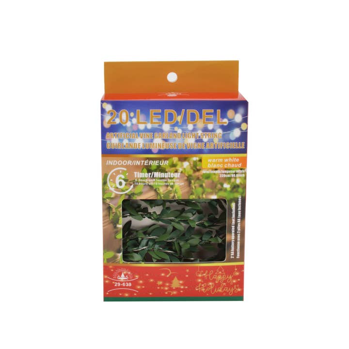 20LED INDOOR VINE GARLAND LIGHTSTRING 6HR TIMER (WARM WHITE) for wholesale by IH Casa Decor