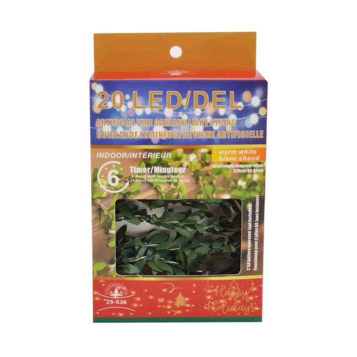 GUIRLANDE LUMINEUSE INTÉRIEURE 20LED VIGNE AVEC MINUTERIE 6H (BLANC CHAUD) pour la vente par IH Casa Decor
