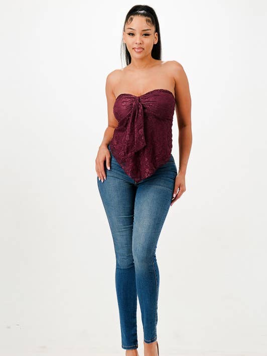 A20114-Spets Axelbandslös Topp med Knytning Fram (Kopia) för wholesale av April Moon