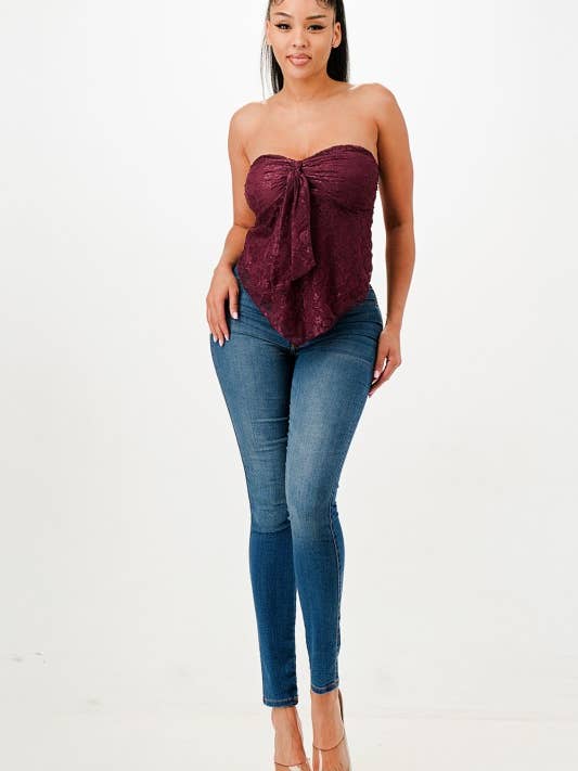 A20114-Lace Strapless Tie-Front Top for wholesale by April Moon