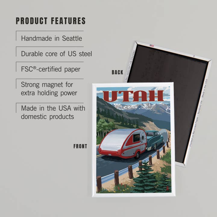 Lantern Press - Wholesale Magnet - MAGNET Utah, Retro Camper2