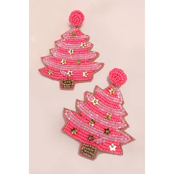 JOSSLYN by wall to wall - Wholesale Dangle Earrings - CHRISTMAS TREE HOLIDAY SEEDBEAD EARRINGS | 91E085120