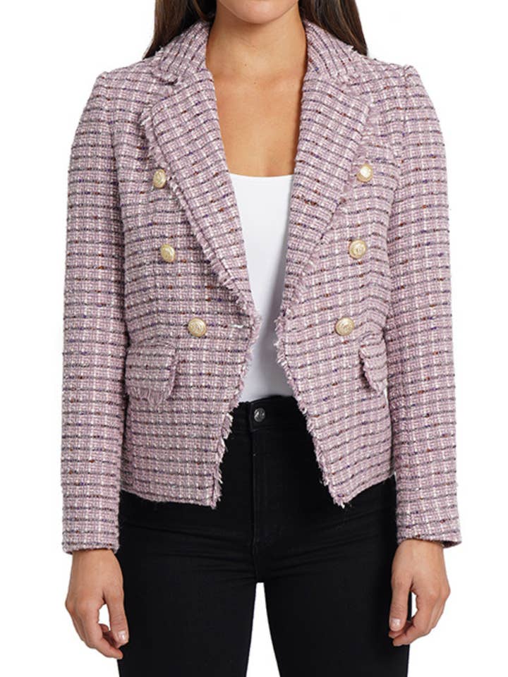 Love Token Fringe Metallic Double-Breasted Blazer for wholesale by New Yorker's Apparel