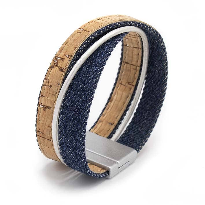 Denim bracelet with cork, 40 mm for wholesale by FATES, style with a story