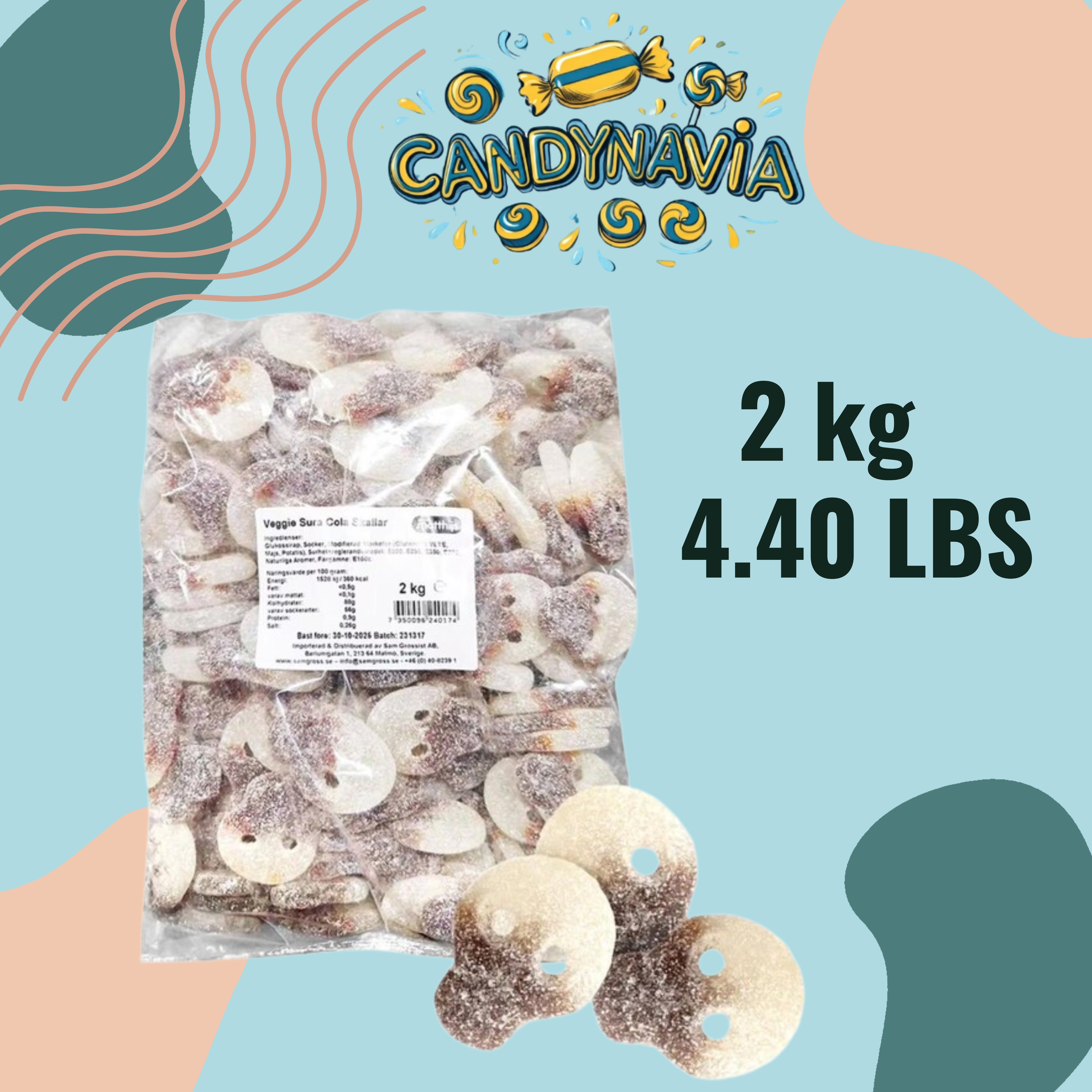 Candynavia - Wholesale Gummy - Cola Sour Skulls 2kg/4.409lbs - Swedish Candy1