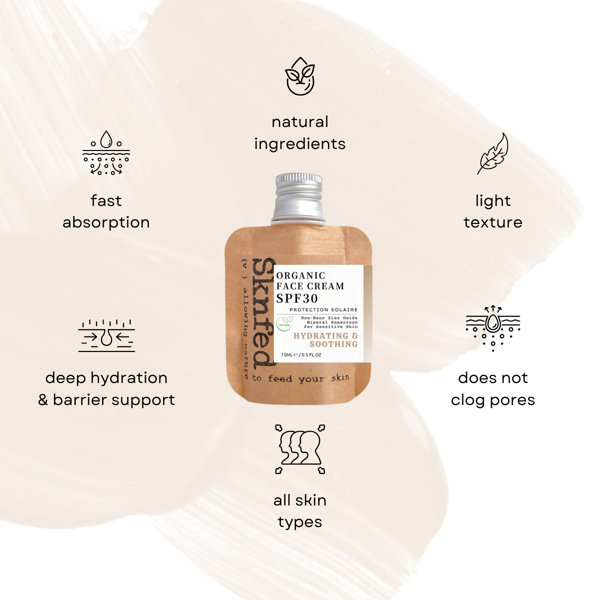 Sknfed – wholesale Sunscreen – ORGANIC SPF30 FACE CREAM - - MINIS & TRAVEL1