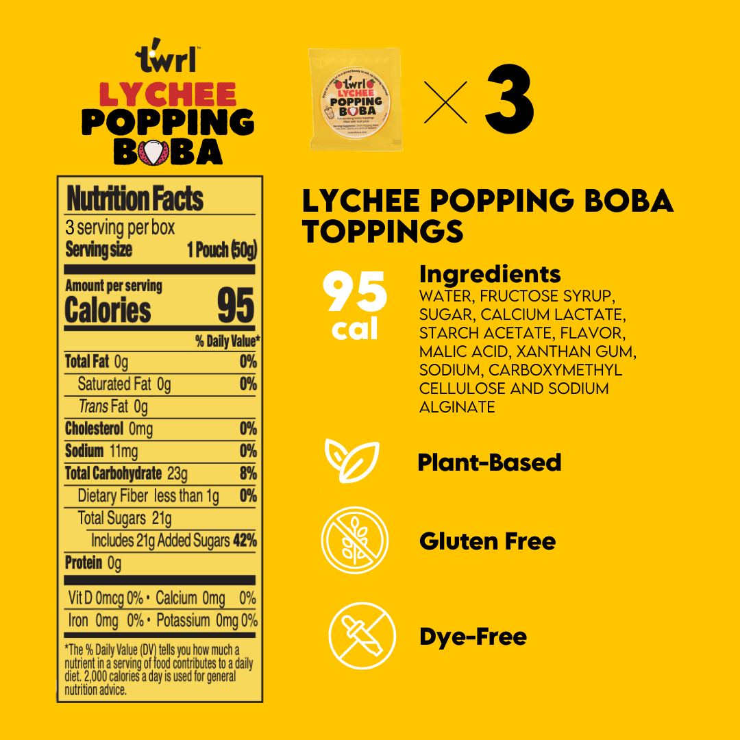 Twrl Milk Tea – Engroshandel Drikkeblanding – Lychee Popping Boba 3-pak med sugerør3