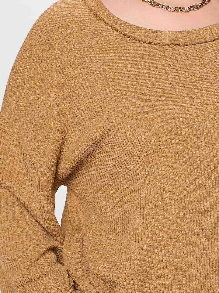 Blu Pepper - Wholesale Knit Top - Women's - PLUS DROP SHOULDER LONG SLEEVE SWEATER KNIT TOP