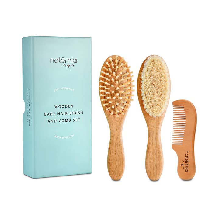 Wooden Baby Hair Brush Set (3 Piece) for wholesale by Natemia