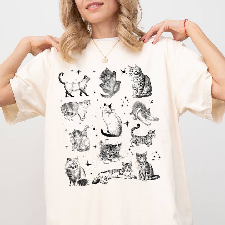 Vintage Katzen Tarot mit Glitzereffekt, Halloween-Shirt für den Großhandel von Refinery Number One LLC