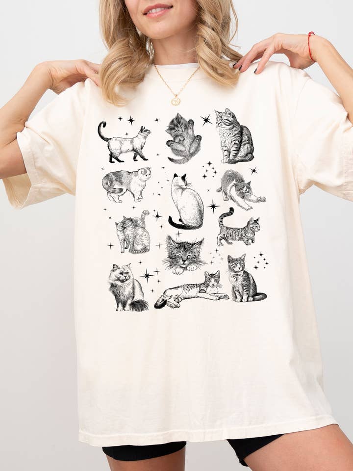 Refinery Number One LLC - Wholesale Tunic - Women's - Magical Cats Vintage Kitten Tarot Sparkles, Halloween Shirt4