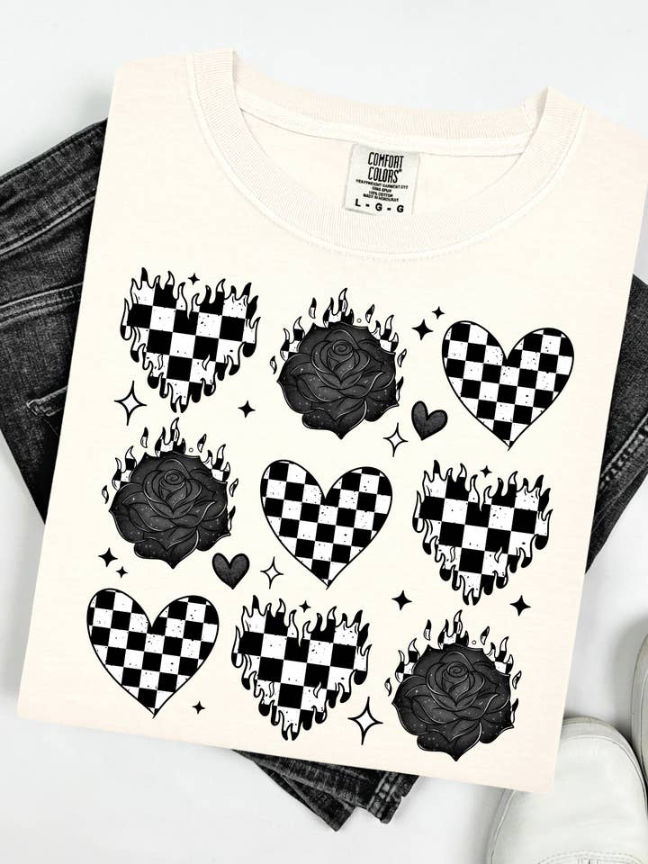 Checkerboard Hearts & Roses Tee for wholesale by Gambi's Tees