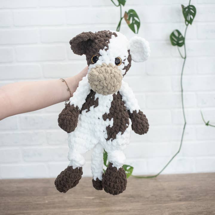 The McGarvey Workshop - Wholesale Stuffed/Plush Toy - Kids & Baby - Chocolate Milk Cow Lovey, Cow Stuffed Animal, Crochet Brown and White Cow Snuggler,6