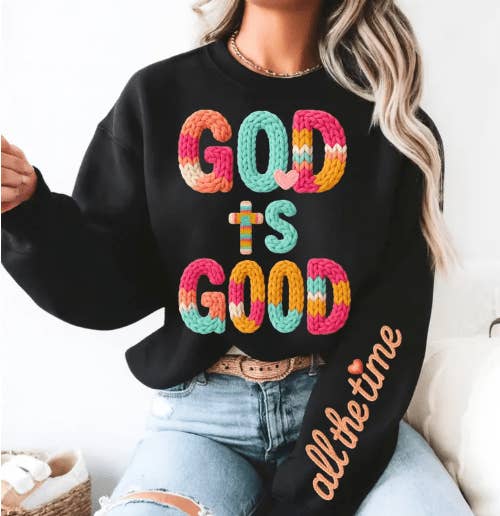 Kindred Flame Outfitters - Wholesale Screen Printed T-Shirt - Women's - God is Good faux crochet Graphic Apparel