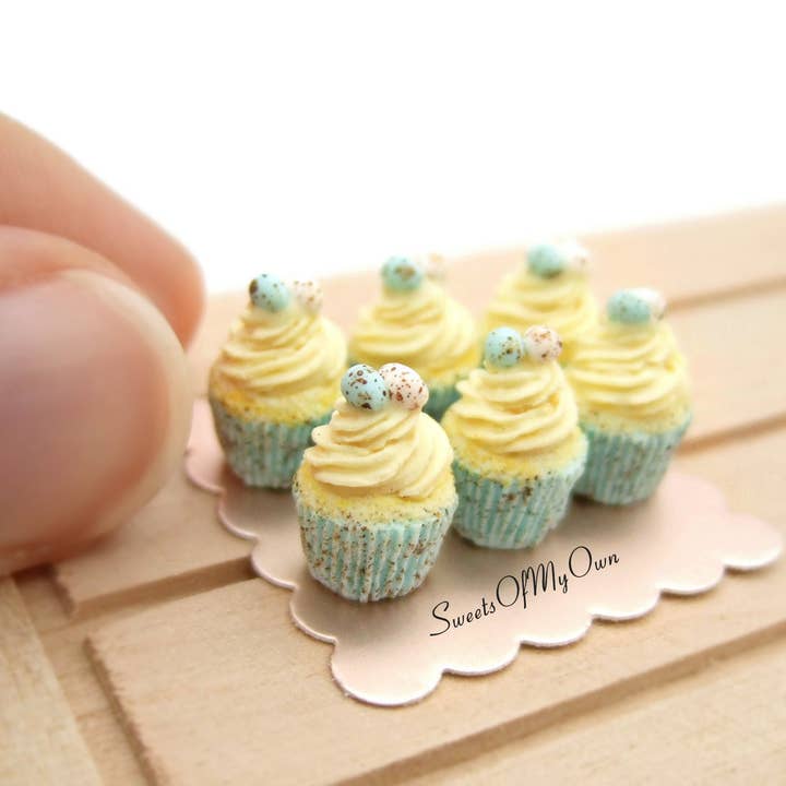 Miniature Light Blue Mini Egg Theme Vanilla Cupcakes for wholesale by Sweetsofmyown