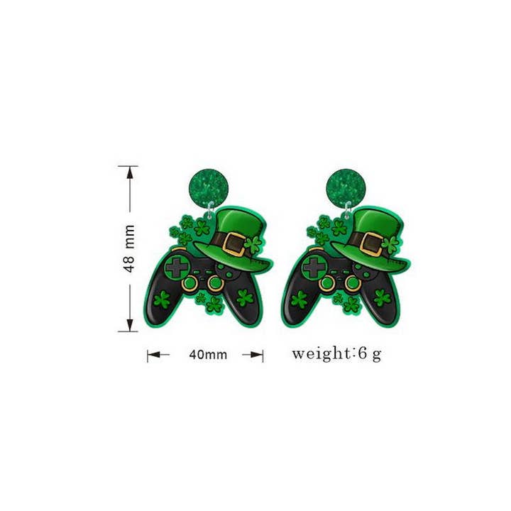 Green San Patrick GamePad Acrylic Earrings E7279 for wholesale on Faire1