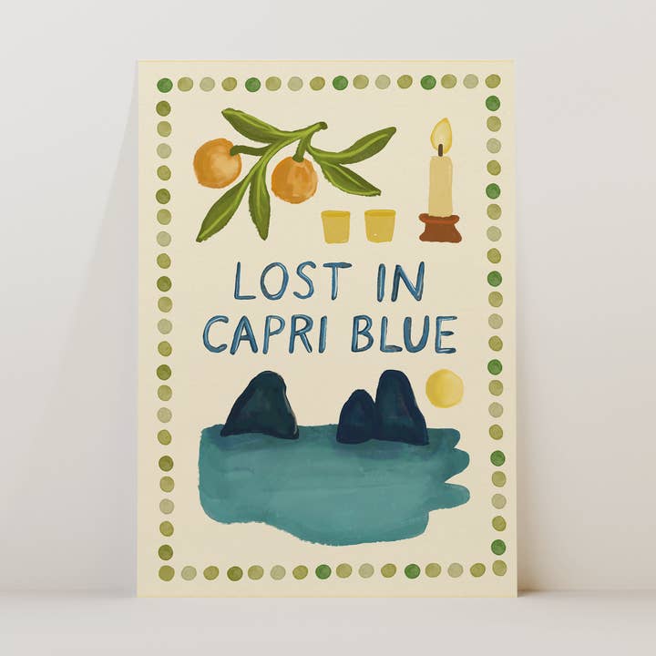 Perdu dans l'imprimé bleu Capri pour la vente par Illustrated by Weezy