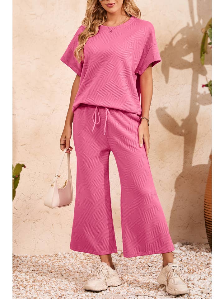 Aapparella - Wholesale Lounge Set - Women's - Women Multi-colored Textured T Shirt and Pants Set | S-2XL15