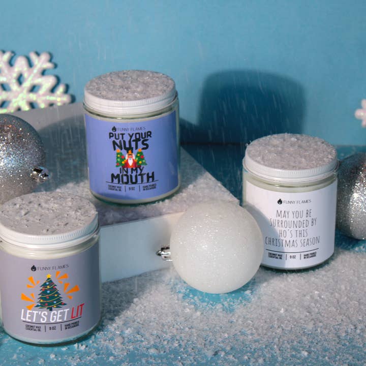 Funny Flames Candle Co - Les Creme – wholesale Jar/filled candle – Put Your Nuts In My Mouth- Funny Holiday Candle for Him 9oz6