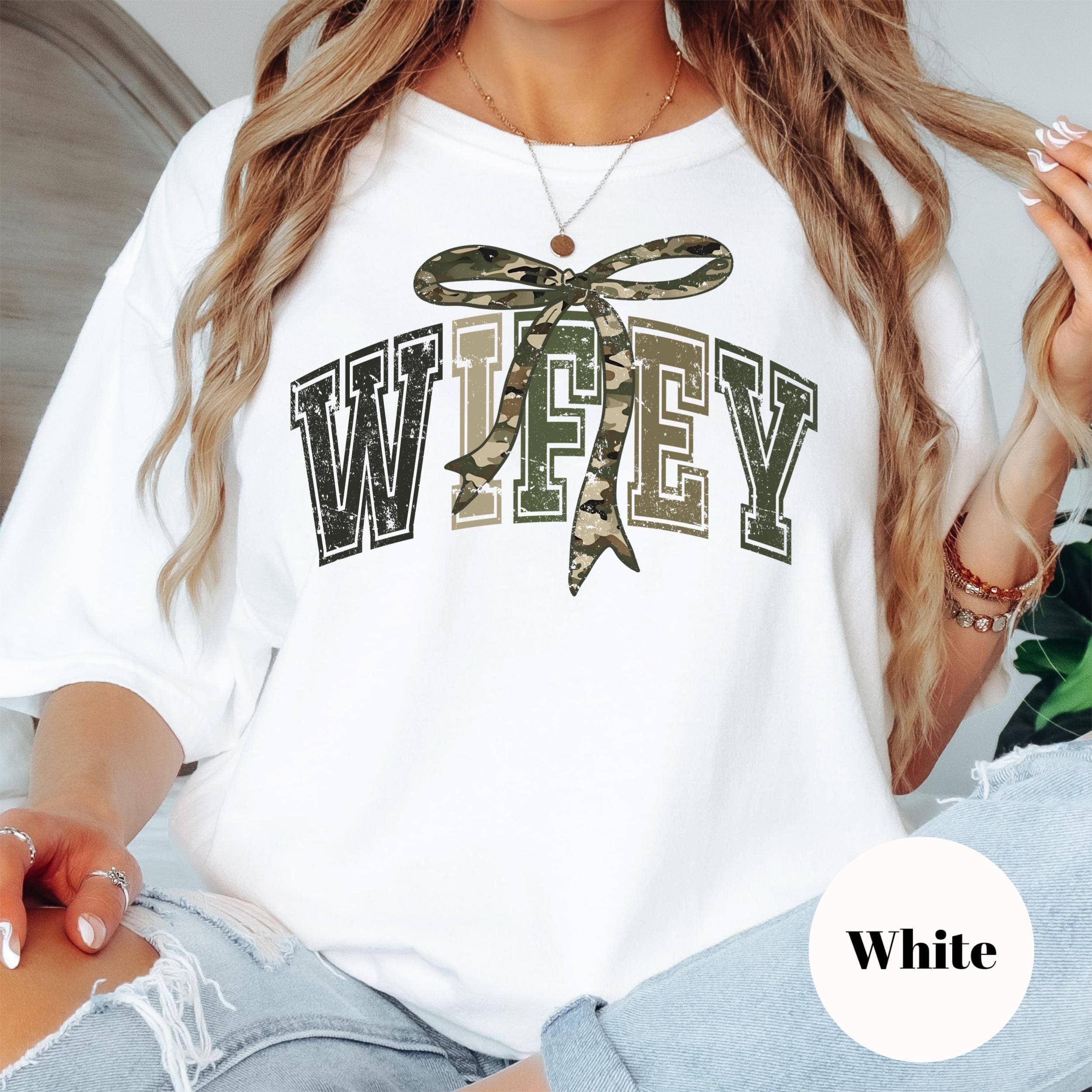 Epic Life  - Designed - Wholesale Screen Printed T-Shirt - Women's - Wifey Shirt, Comfort Colors® Camo Coquette Bow Tee, Cute Wife Shirt, Newlywed Gift, Bridal Shower Gift, Military Wife Shirt, Country Girl0